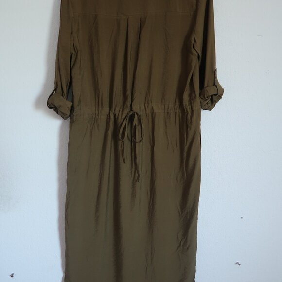 Anthropologie Maeve Olive Army Green Midi Drawstring Shirt Dress Size 4 Small - Picture 11 of 14